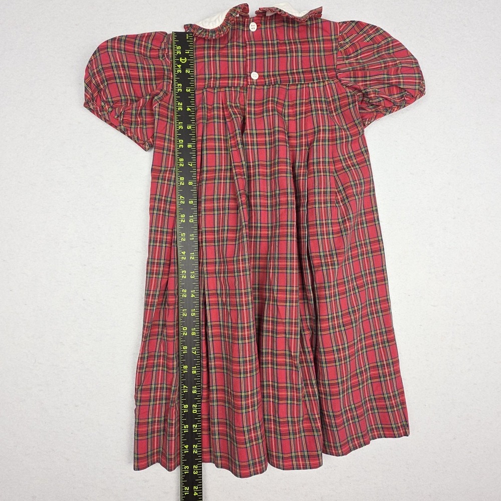 VTG Orient Express Girls Short Sleeve Dress‎ 3 Red Plaid Smock Holiday Hong Kong - Picture 10 of 12